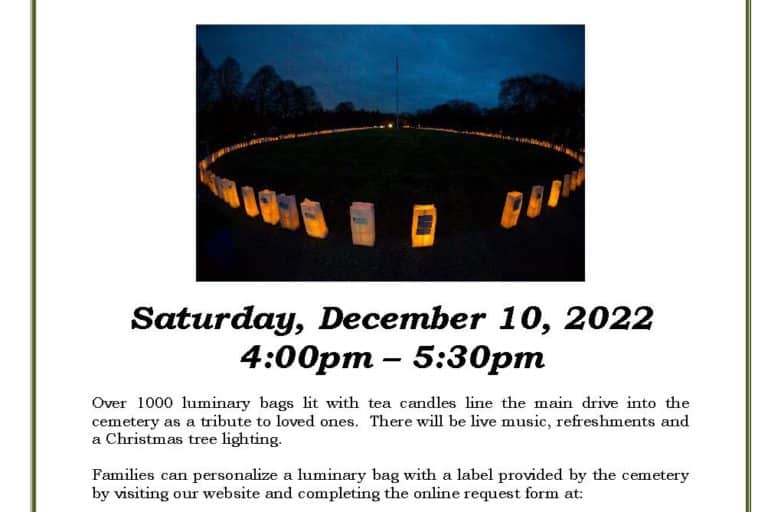 Holiday Illuminations- Remembering Life with Light, Saturday Dec. 10